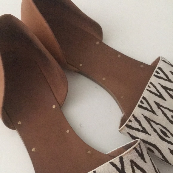 MADEWELL Brown / off whiteD'orsay Flats 9 Calf Hair Leather Open Toe Shoes - Picture 9 of 17